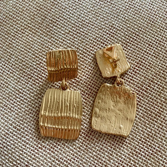 Gold Textured Double-Drop Statement Earrings - Picture 5 of 8